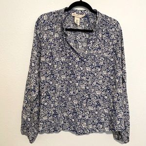 Blue and white floral blouse